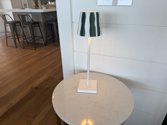 Modern LED Table Lamp with Patterned Shade – Slim White Base