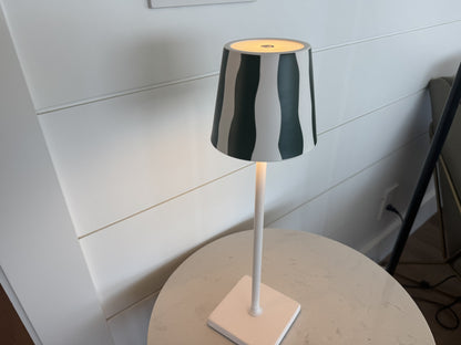 Modern LED Table Lamp with Patterned Shade – Slim White Base