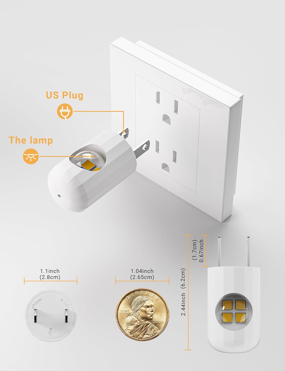 Plug-In LED Night Lights - Warm 2700K with Auto Sensor