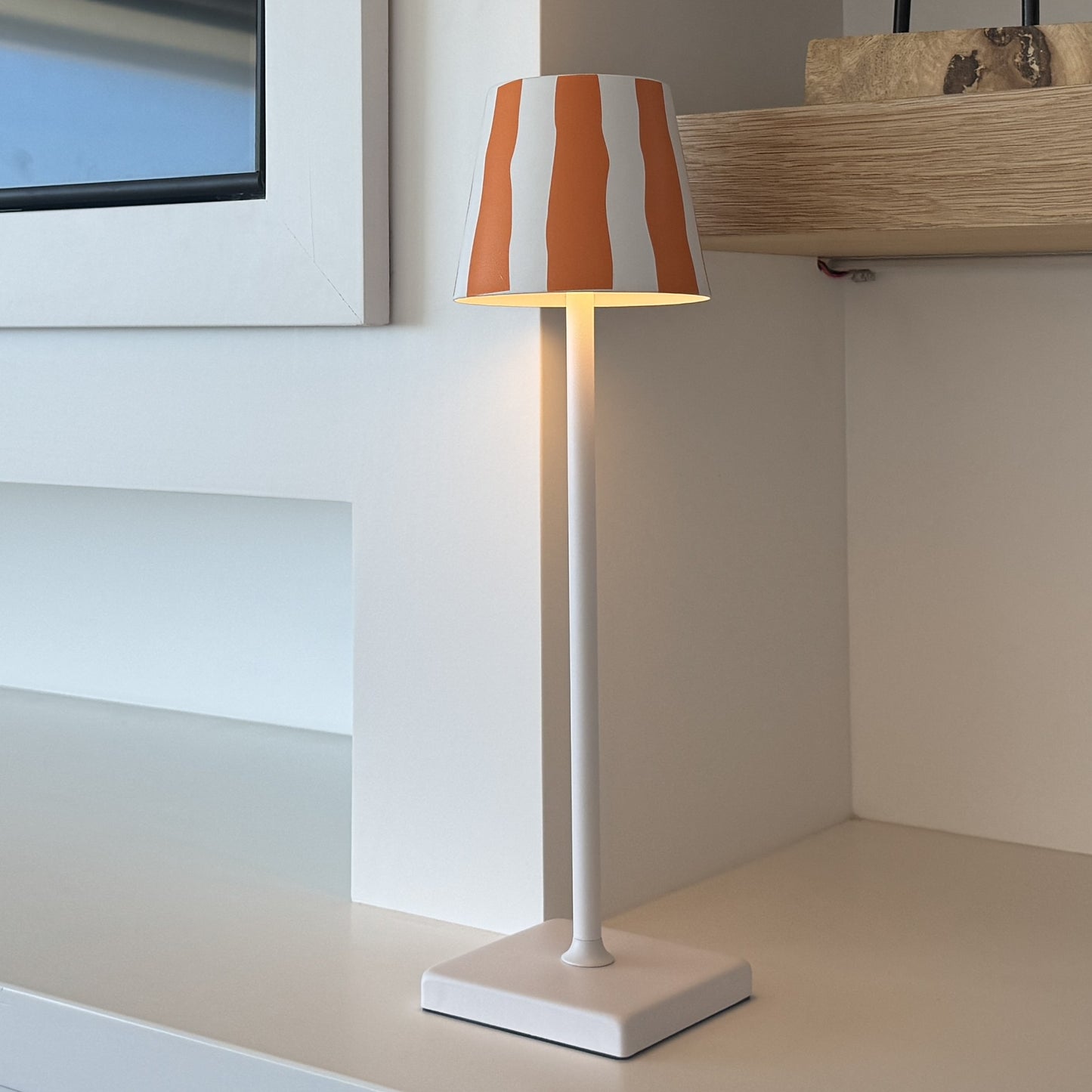 Modern LED Table Lamp with Patterned Shade – Slim White Base