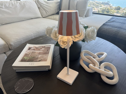 Modern LED Table Lamp with Patterned Shade – Slim White Base